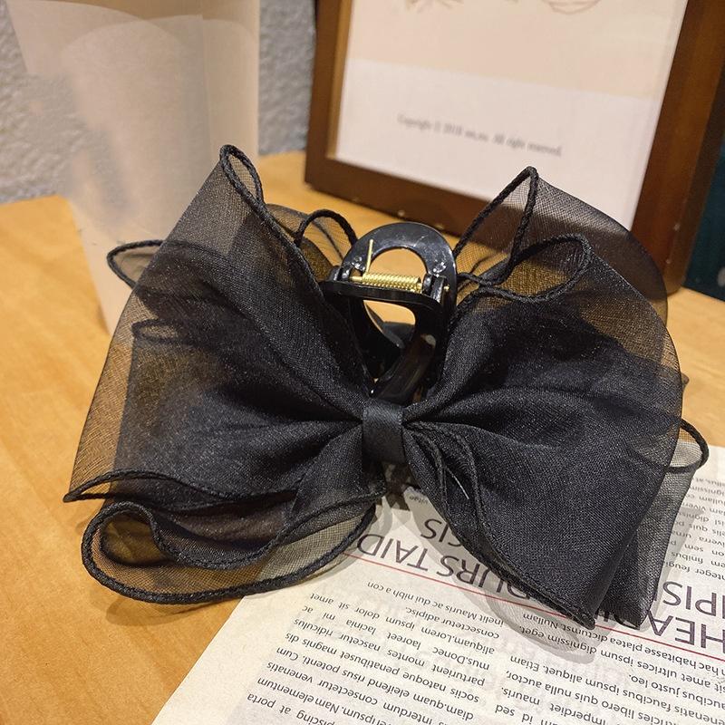 Sweet Mesh Lace Bow Large Hair Claw For Women  Hair Clips Commuting Versatile Claw Clip Hairpins Hair Accessories
