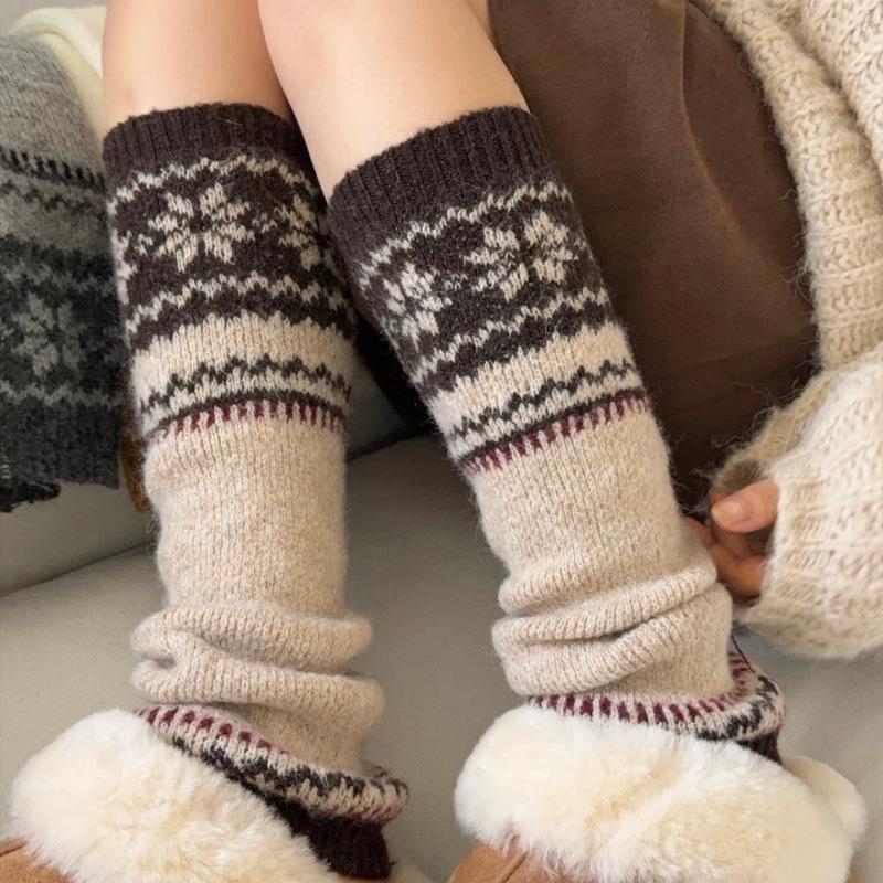 Snow Boots, Vintage Socks, Gray Stacked Socks, Slimming Knitted Socks, Nordic Calf Socks, Leg Covers