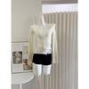 White Lace Trim Square Neck Slim Fit Top for Women - Autumn/Winter Korean Style