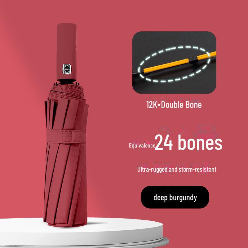 

24-костный ветрозащитный УФ-защитный автоматический черный студенческий зонт