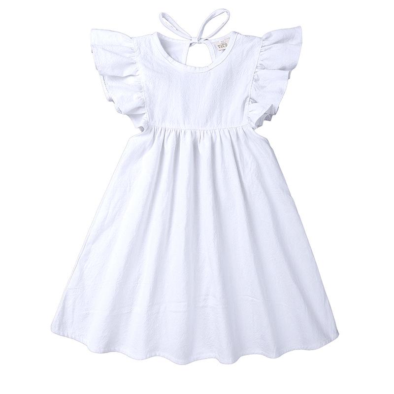 Sommer-Baumwoll-Leinenkleid für Mädchen 2026 mit Spitzenkragen & Fledermausärmeln