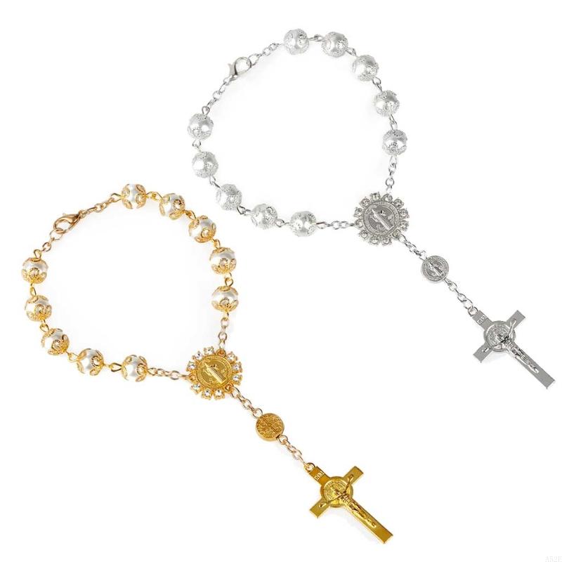 One Decade Auto Rosary Beads Catholic Bracelet Saint Benedict Crucifix Divine Mercy Gift for Women Men