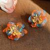 Large Fabric Flower Stud Earrings Bohemian Chiffon Petal Earrings Women's Fashion Summer Beach Holiday Statement Ear Jewelry