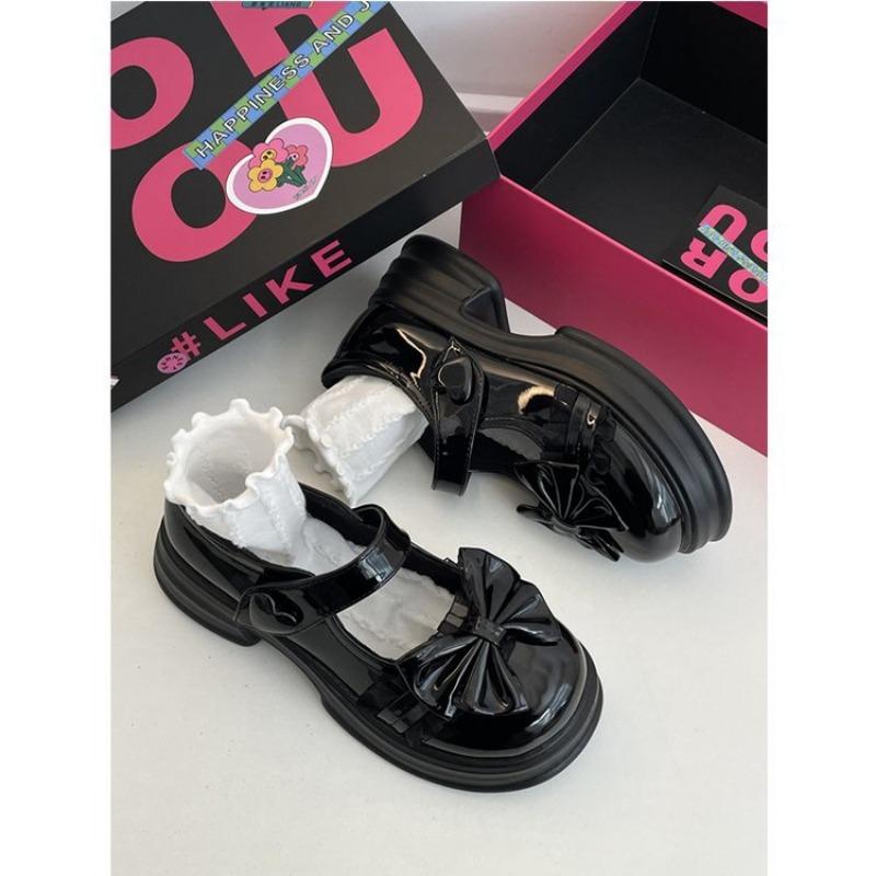 College Style with Skirt JK Small Leather Shoes Women's New Bow Velcro Single Shoes Student Cute