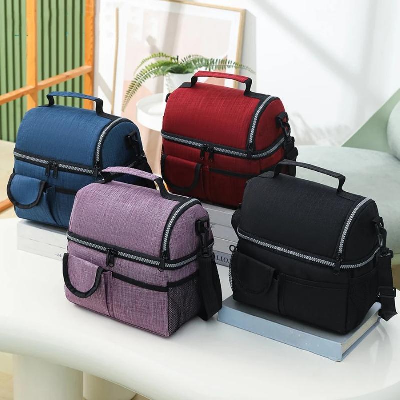 Portable Thermal Lunch Bag Food Box Durable Waterproof Office Cooler Lunch Box Ice Insulated Case Camping Oxford Dinner Bag Outdoor Travel Picnic Bag