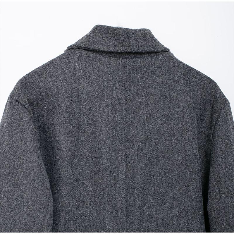 Žena Podzim Zima Teplé Dlouhé oblečení Elegantní Ženy Jednobarevné Kapsy s dlouhým rukávem Dvojřadý falešný vlněný kabát