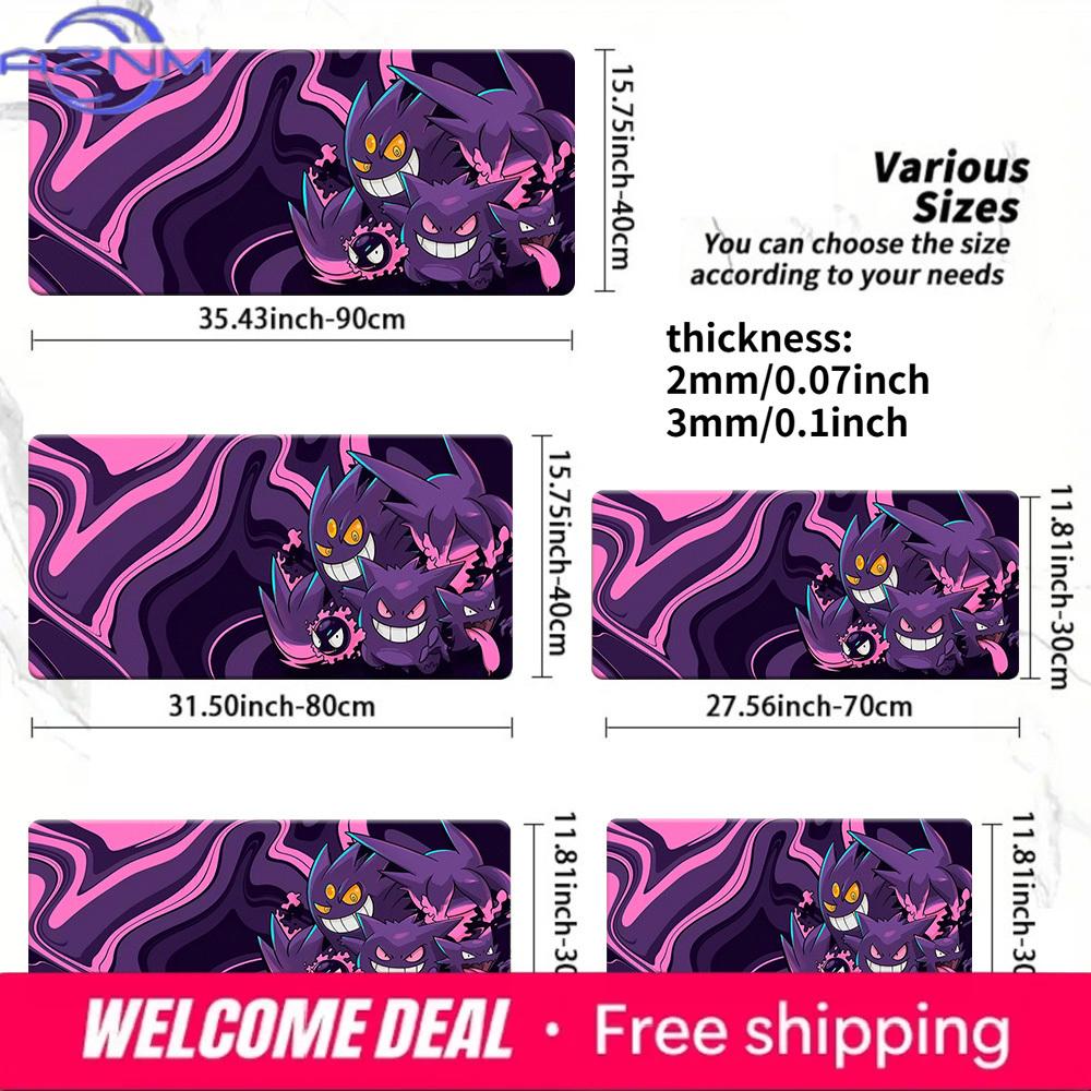 Pokemon Gengar Evolution Line Pink Swirl Gaming Mouse Pad NonSlip Desk Mat 30x80x0.2cm