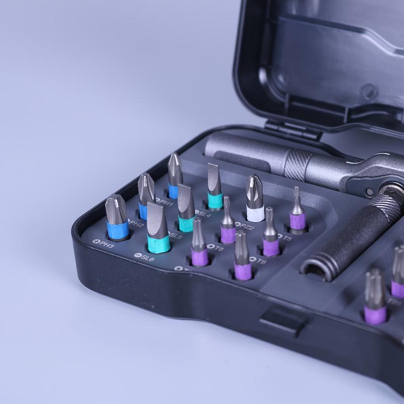 1 SET 24-in-1 Cacciavite a cricchetto magnetico bidirezionale con impugnatura a cambio rapido, Custodia portatile resistente - Kit professionale per riparazioni elettroniche