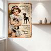 Vintage Girl Dog Metal Sign, Distressed Retro Metal Plaque with Girl & Two Dogs, Angel Theme, Light Green Background, Wall Decor