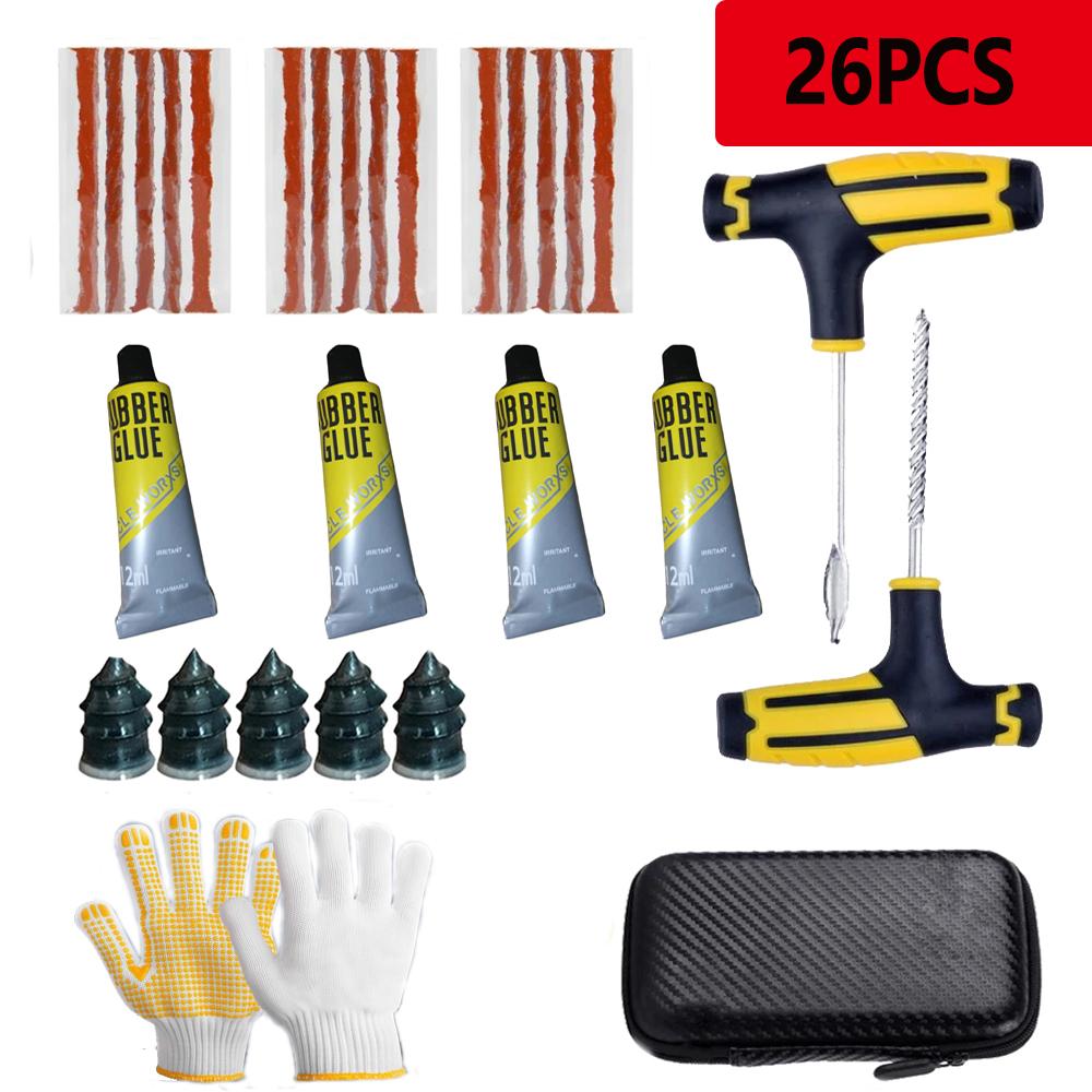 26/31/33pcs Tire Repair Tool Kit Puncture Emergency for Universal Tire Strips Stiring Glue Repair Tool Kit For Cars Motorcycle