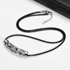 Mens Geometric Titanium Steel Pendant Necklace With Leather Cord Chain Fashionable Minimalist Accessory Casual Office Wear