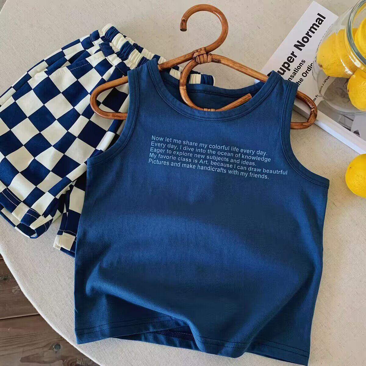 Kids Sleeveless T Shirt Summer Lightweight Letter Print Vest for Boys and Girls 80 синий