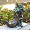 Valery Madelyn Cute Shoe Treehouse Ornament with Solar Light, 15cm Waterproof Resin, Perfect as a Birthday Gift or Outdoor Decoration