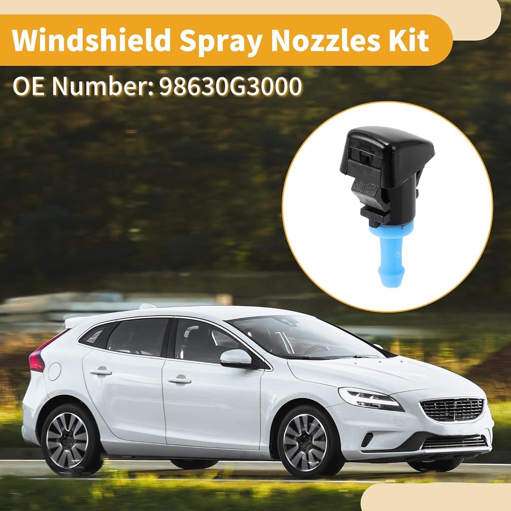 Windshield Washer Nozzle Kit for Kia Rio 2016-2024 Windshield Spray Nozzles Wiper Spray Washer Jet No.98630G3000 2 Pcs Gaskets 4 Pcs t Hose Connector