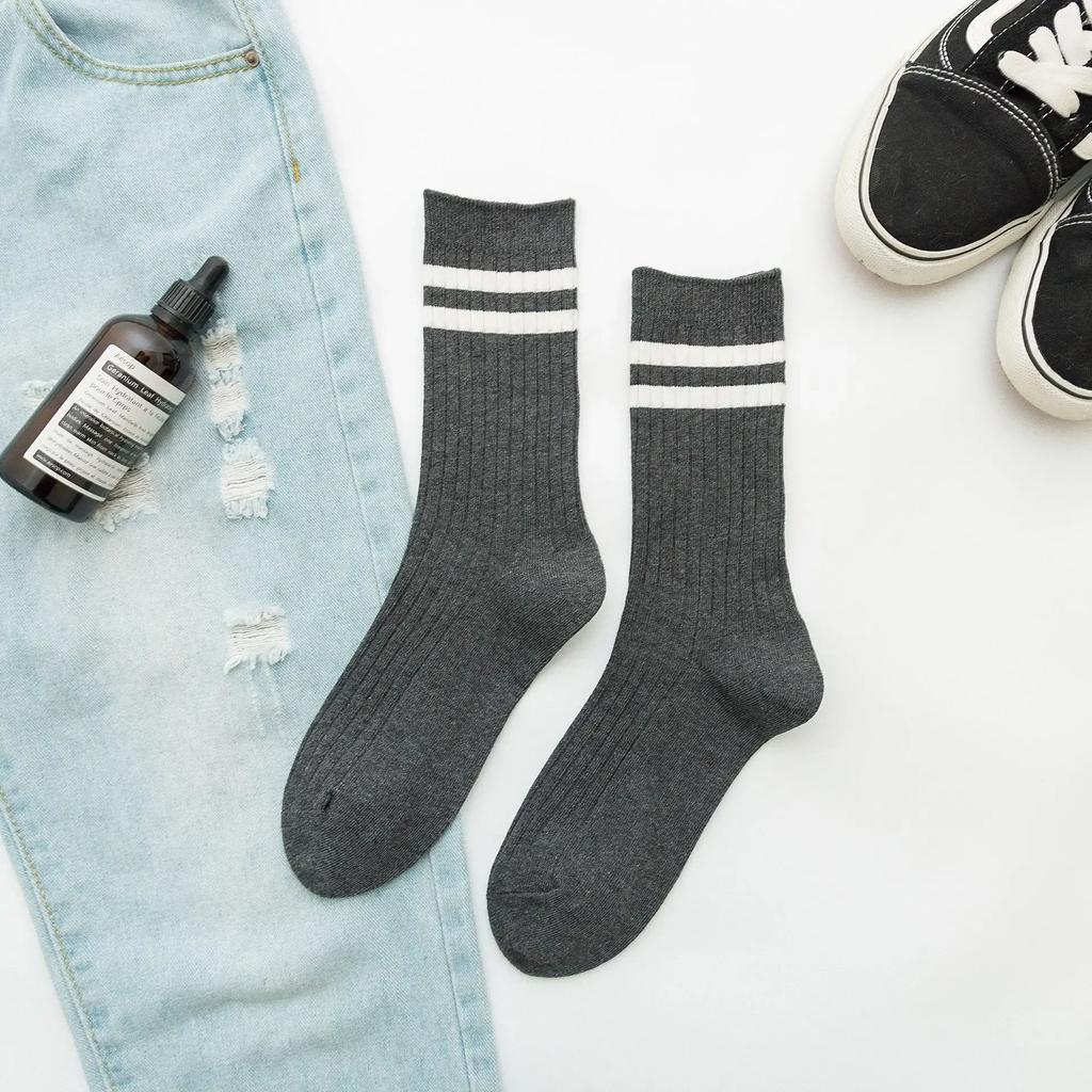 Retro Striped Sports Women Socks Japanese Fashion High School Girls Socks Casual Fashion Harajuku Streetwear Knitting Long Socks