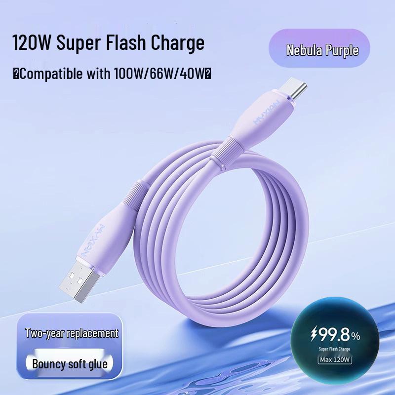 120W Dual Type-C Silicone Cable for Apple 15 & Huawei Honor Flash Charging