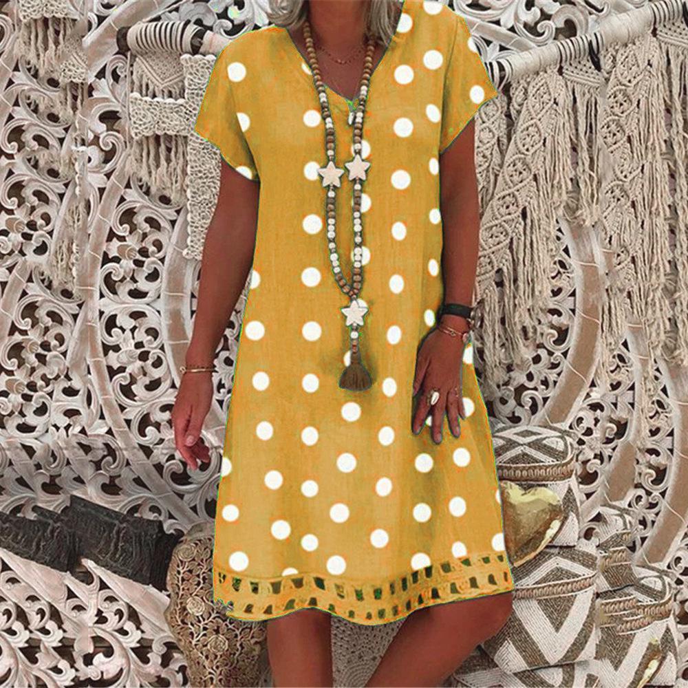 2025 Spring/Summer Polka Dot V-Neck Midi Dress - European & American Women's Fashion