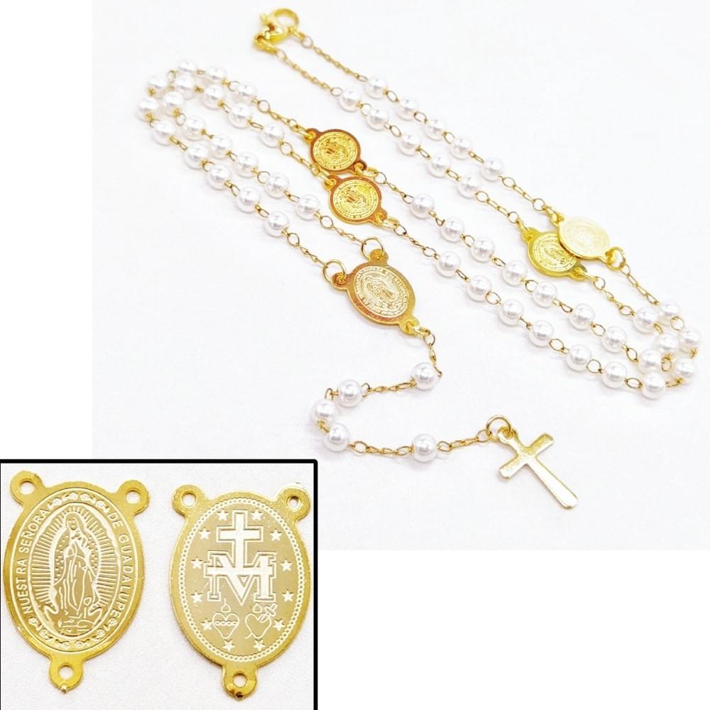Fashion Stainless Steel Y Chain Rosary Beaded Pearl Cross Pendant Long Chain Sweater Chains Daily Wear