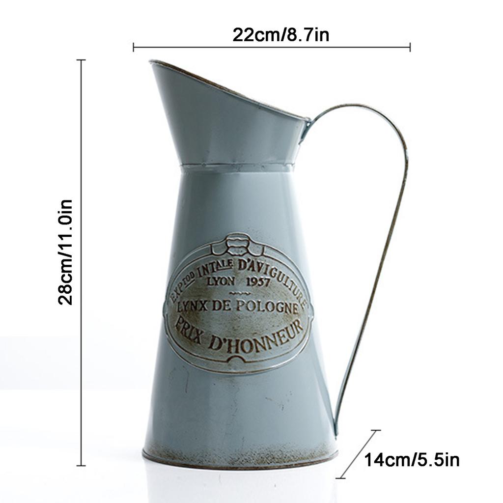 Vintage Style Metal Flower Vase Galvanized Finish Rustic Flower Jug Vase for Indoor and Outdoor Decor