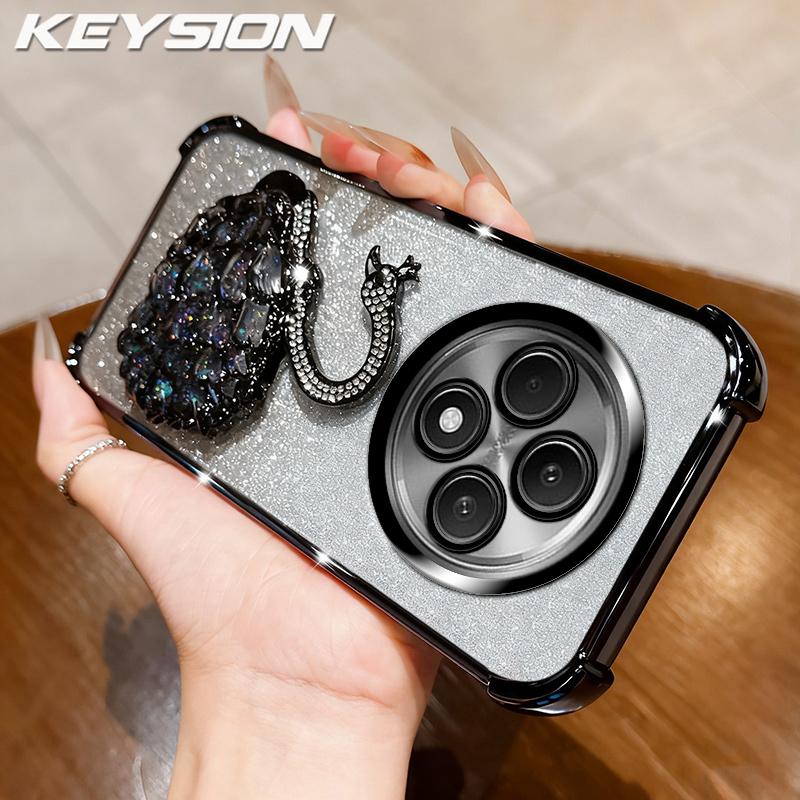

KEYSION Протиударний чохол з покриттям для телефону OPPO Reno12 F 5G Прозорий ТПУ Блискучий Інкрустований Лебідь Підставка Задня кришка для OPPO Reno12F 4G for OPPO Reno12 F 4G чорний