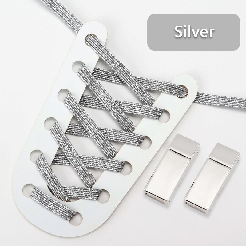 

1 пара радужных эластичных шнурков для кроссовок без завязывания, магнитные шнурки, детские и взрослые, с блестками, без завязывания, шнурки для обуви, аксессуары для обуви серебряный