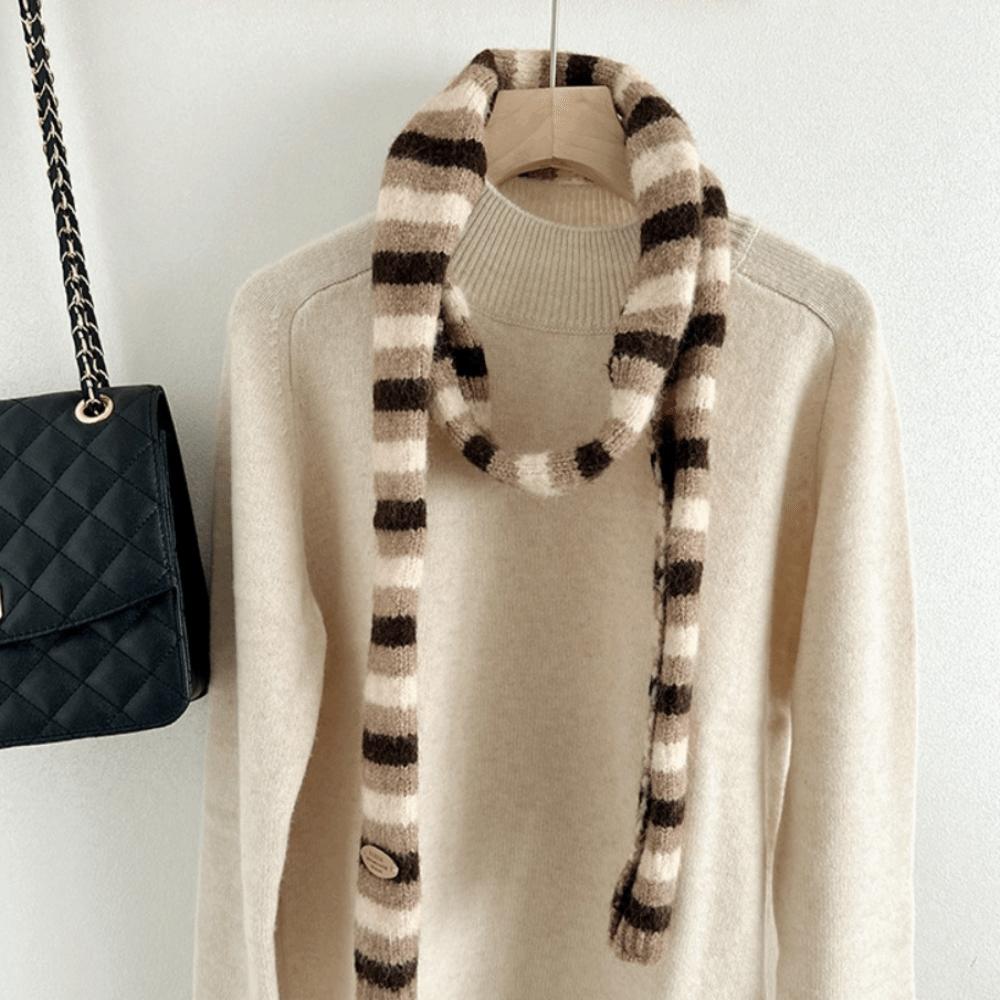 Thickened Striped Scarf Narrow Winter Shawl Fashion Cashmere Knitted Scarf  Daily