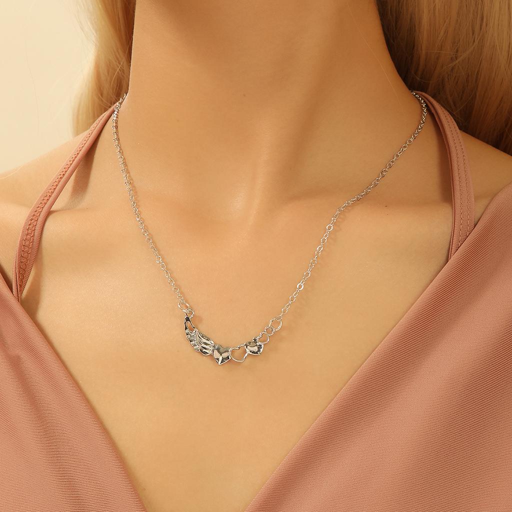 Korean Personality Creative Design Sense Wings Love Clavicle Chain Niche Necklace Women'S Summer Premium Sense Necklace