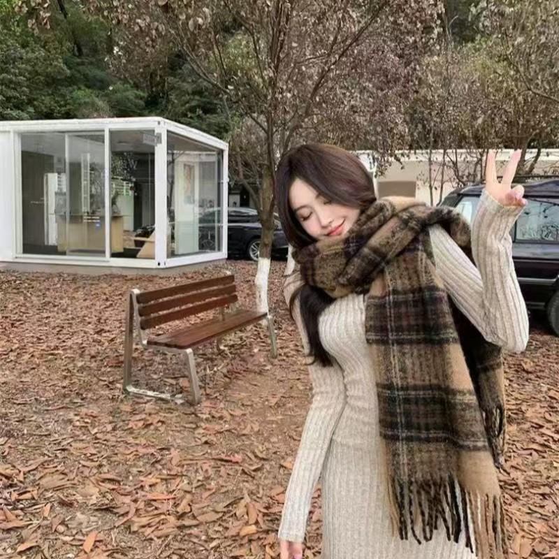 Womens Long Knit Dress 2026 Fall Winter A-Line Slim Fit Chic Sleeve Basic