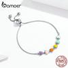 Bamoer Rainbow Color Enamel Heart Bracelet for Women Heart-shape 925 Silver Chain Bracelet Anti-allergy Jewelry SCB158