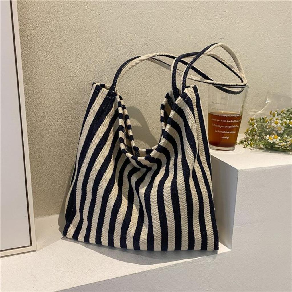 Handbag, Simple and Fresh Striped Bag, Shoulder Bag, Casual and Fashionable Large Capacity Shopping Bag