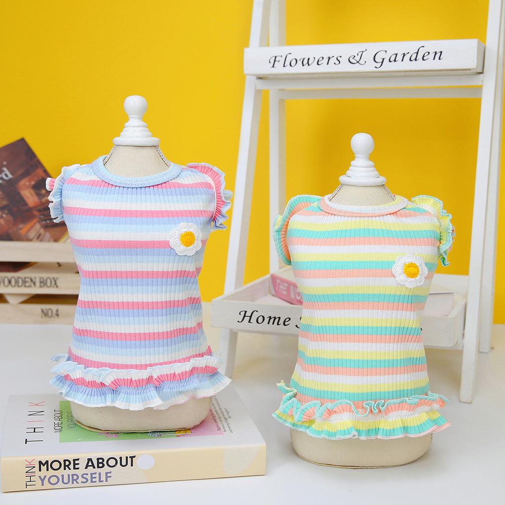 2023 New Pet Clothes Spring and Summer Wholesale Dog Skirt Dog Clothes New Clothing Striped Flower Vest