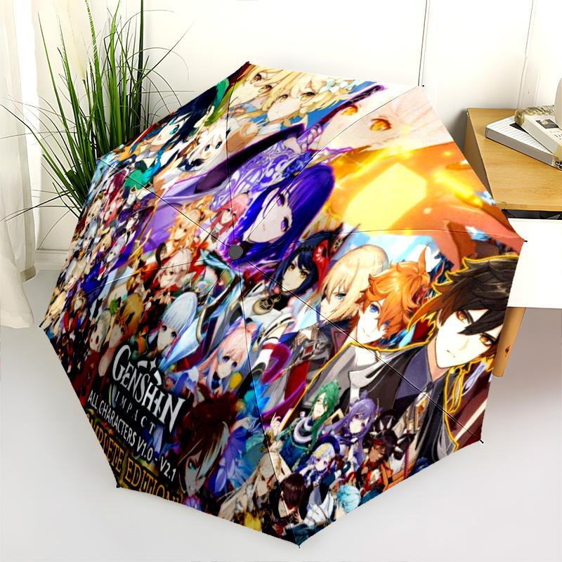Genshin Impact All Characters Folding Umbrella Suitable For All Seasons Portable Gift Printing Light