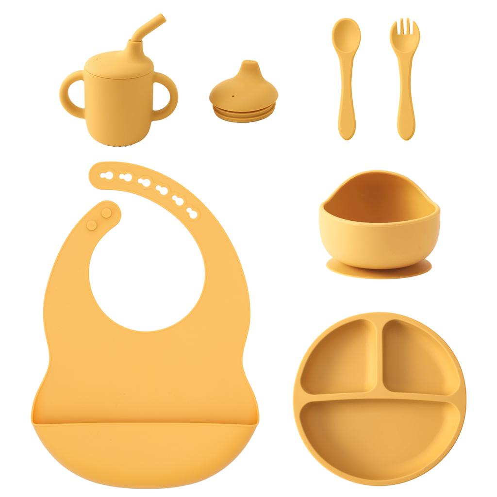 Color Kids 6PCS Silicone Feeding Set Divided Plates Sippy Cup Training Eating Cutlery Strong Suction Bowl BPA Free Tableware set