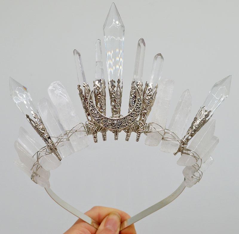 Retro Silver Moon Crystal Glass Crown Headband