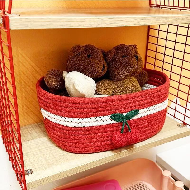 Cherry Small Basket Storage Bin With Cotton Material For Living Room Organizing And Toy Storage