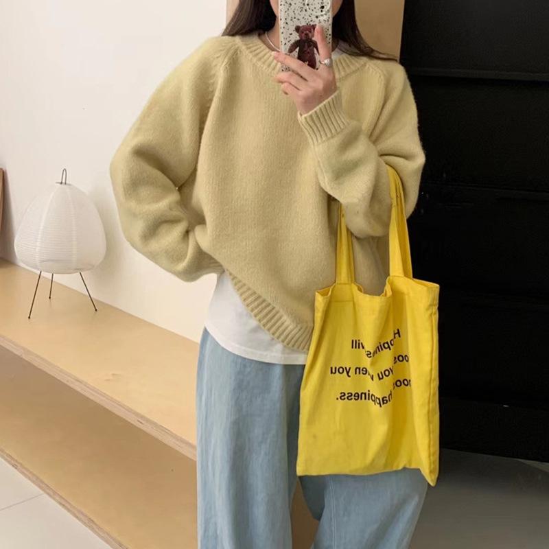 Women's Autumn Winter Loose Thick Sweater Tops Female O-neck Knitted Tops Ladies Solid Color Warm Pullovers