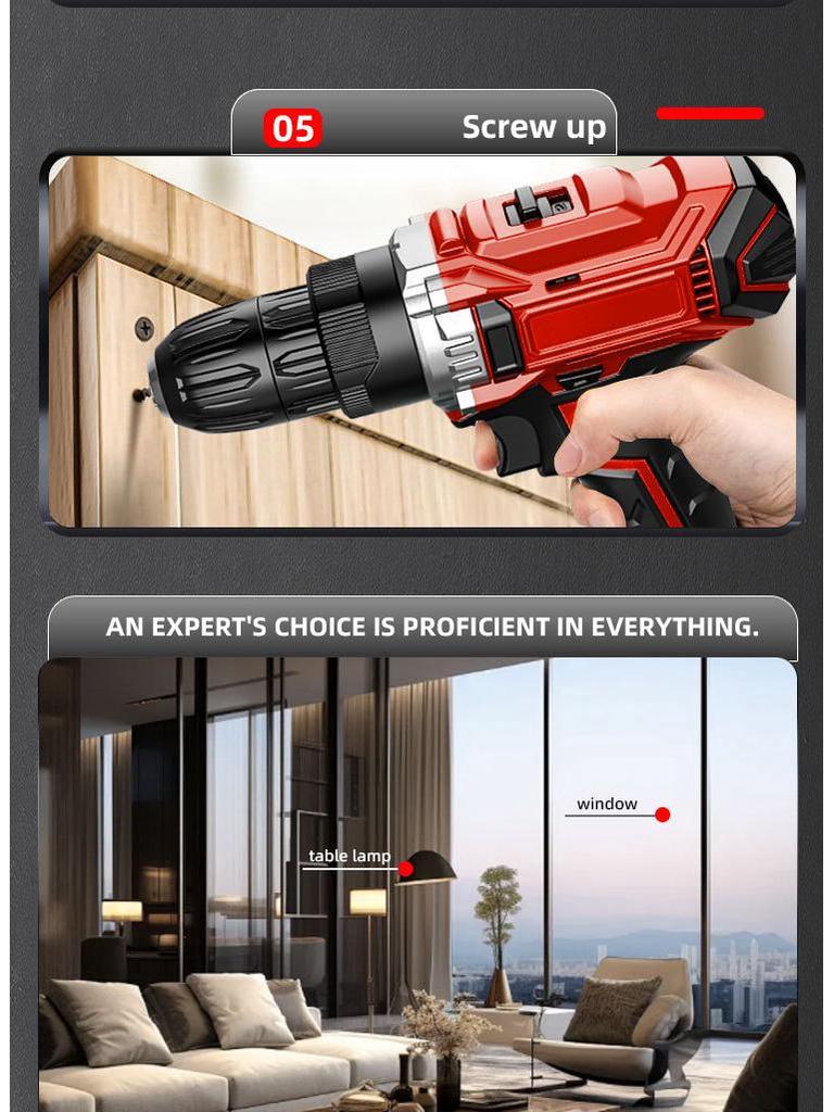 21V Multifunctional Handheld Electric Drill & Screwdriver with Lithium Battery for Home Renovation