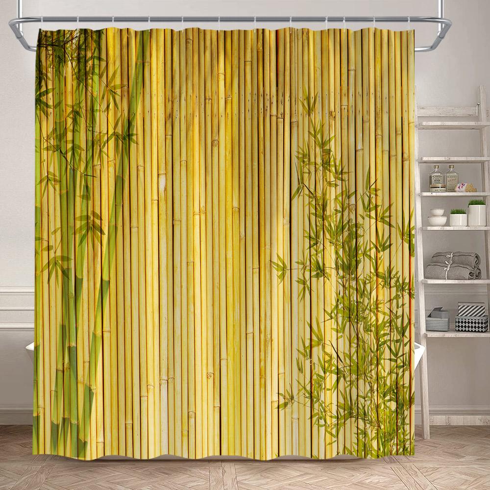 Rideaux de douche Zen Bambou Vert Orchidée Pourpre Lotus Papillon Paysage Spa Accrochage Mural Domestique Tissu Rideau de Salle de Bain Décoratif