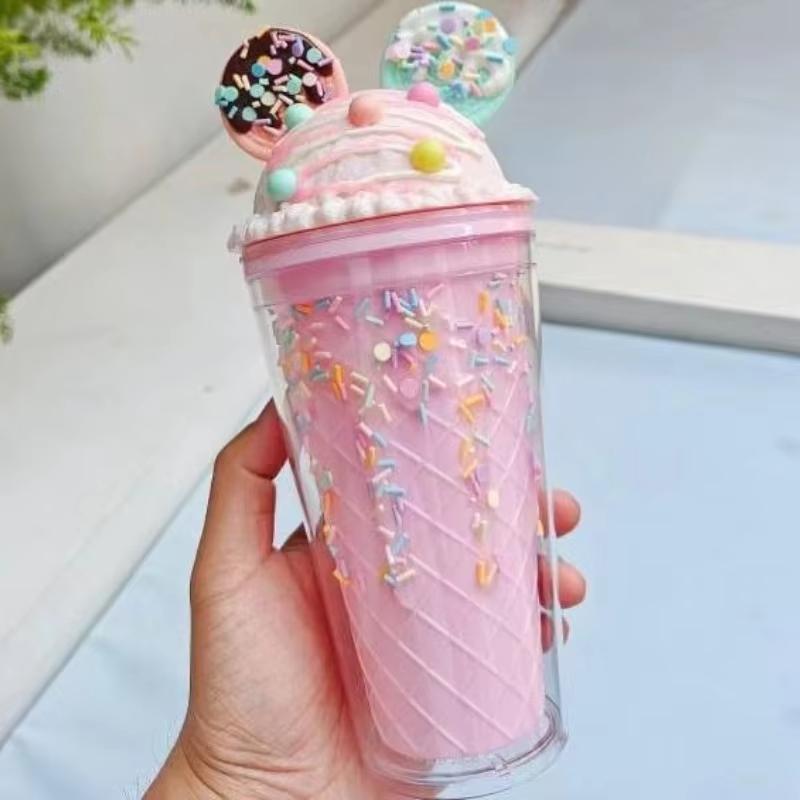 450ml Cute Straw Cup Ice Cream Lids for Stanley Tumbler Reusable Plastic Cups Summer Drinkware Cold Brew Girl Water Bottle Gift