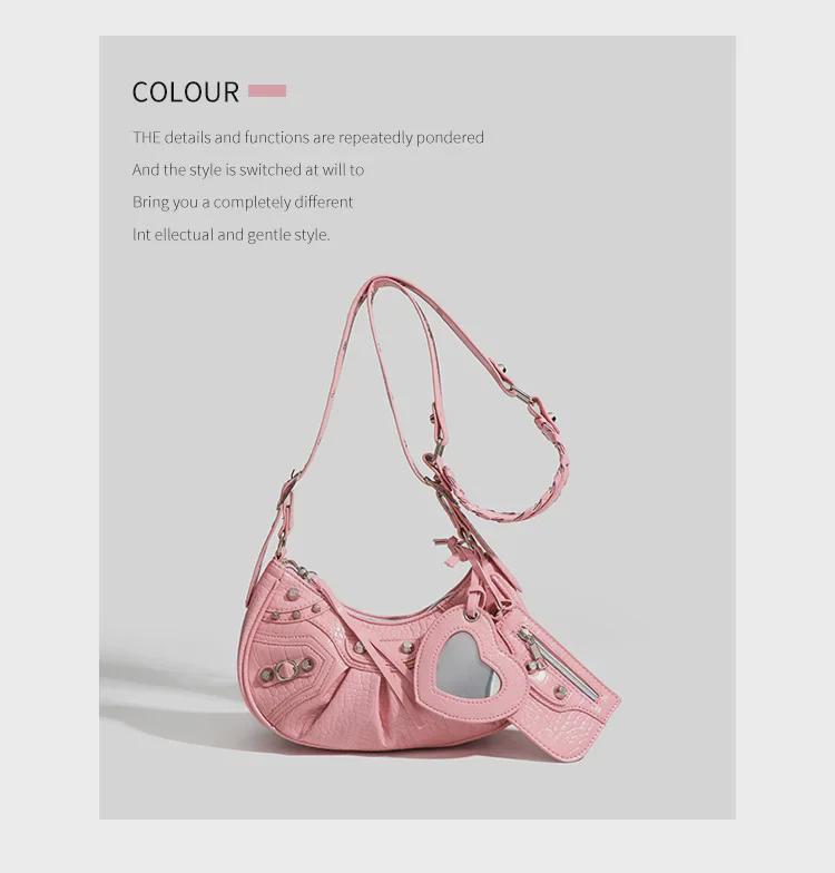 Geantă de motocicletă plisată Crescent pentru femei 2023, cu nituri și ciucuri