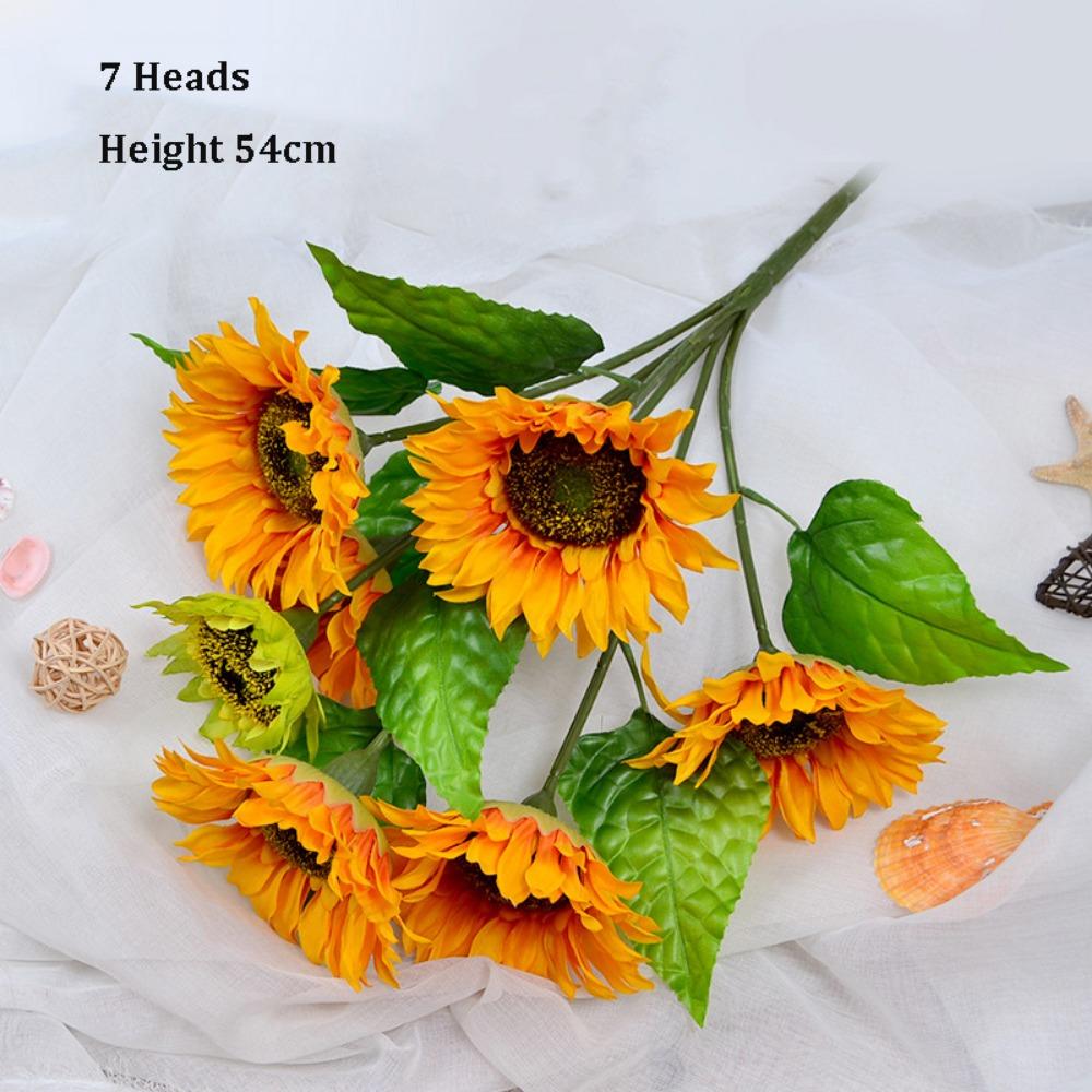 New 7/15 Heads Autumn Decoration Flower Plastic Silk Flower Yellow Yellow Sunflower Office Wedding Flower Home Decoration