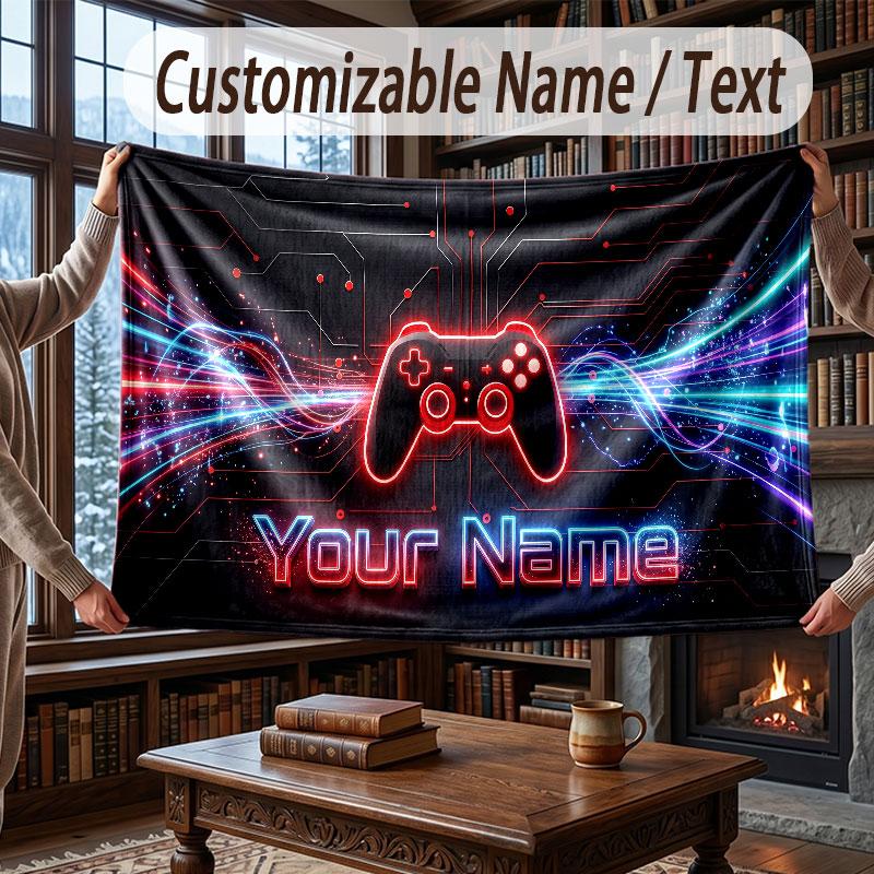 Coperta a tema Controller di Gioco con Nome Testo Personalizzato Morbida Accogliente per Casa Divano Letto