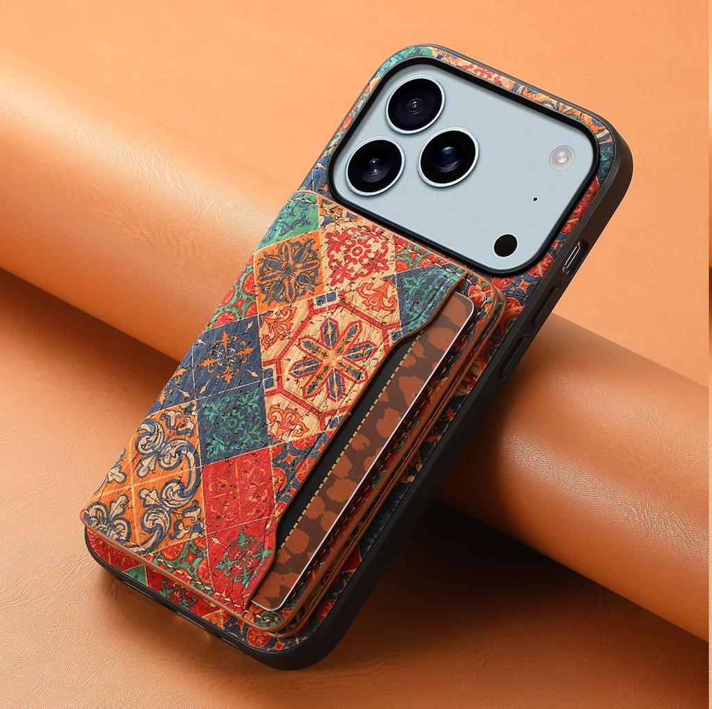 Flower Style Phone Case for iPhone 17 Pro Max 17Air 16e 16 15 Plus 14 13 12 11 Wine Cork Wood Synthetic Leather Card Slot Wallet