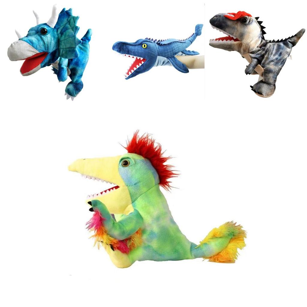 Jucărie de pluș cu marionetă de mână de dinozaur, moale și drăgălașă, pentru joaca imaginativă a copiilor