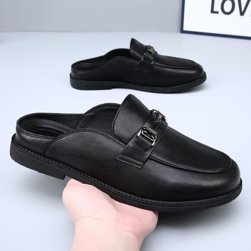 Large Size 47 48 Leather Slippers Men's One-pedal Sandals Bag Head Casual Versatile Outer Wear Half Slippers Tide