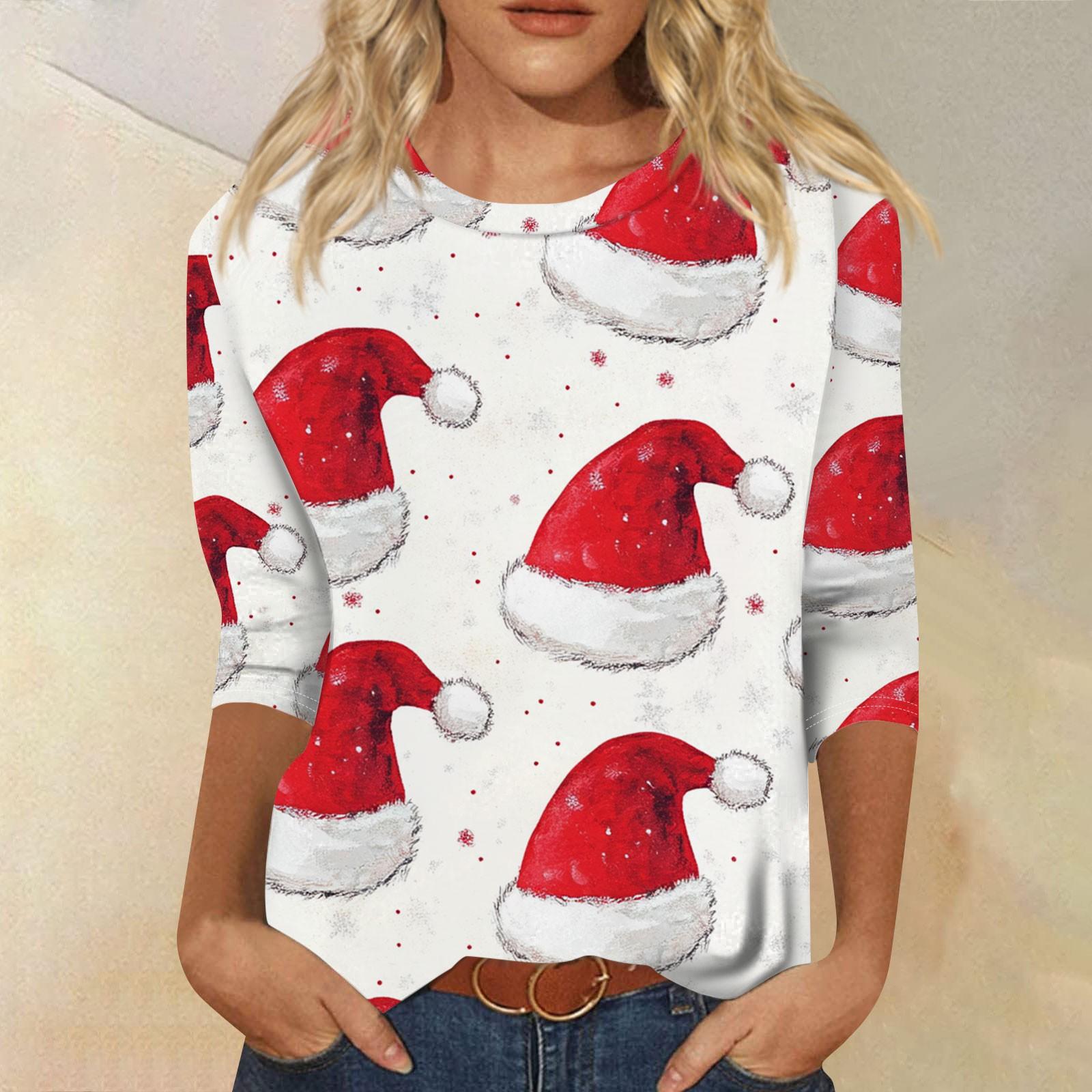 

Жіночий модний повсякденний різдвяний топ із сімома рукавами та круглим вирізом XXXL білий