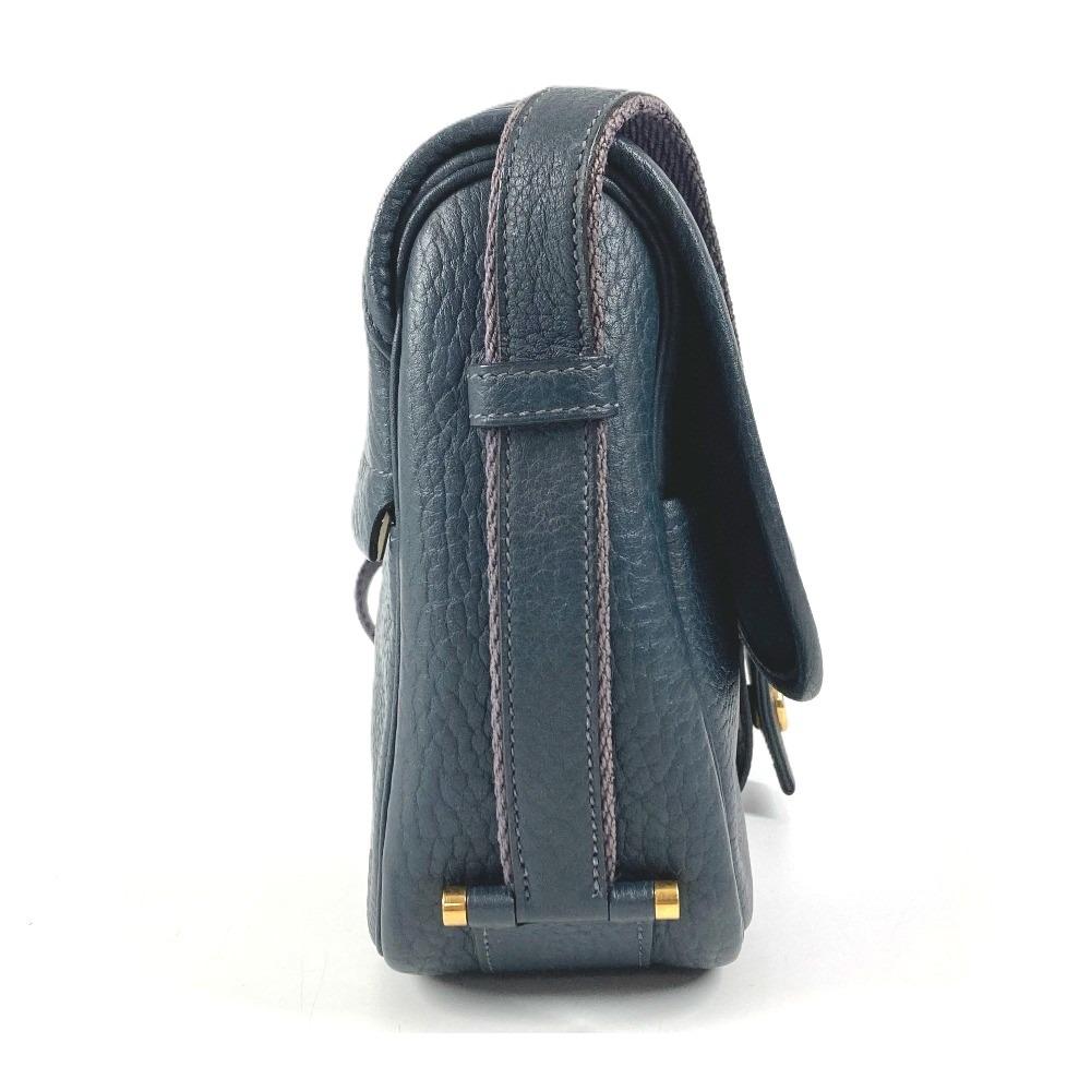 HERMES Logo Noumea Shoulder Bag Hand Bag Drawstring Shoulder Bag Leather Navy