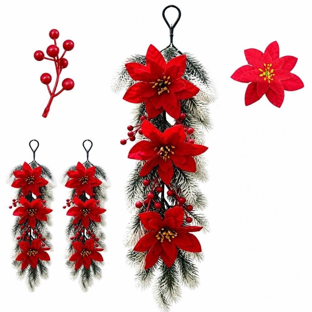 Wall Hanging Pine Branches Poinsettia Christmas Garland New Christmas Swag Garland Home Decoration