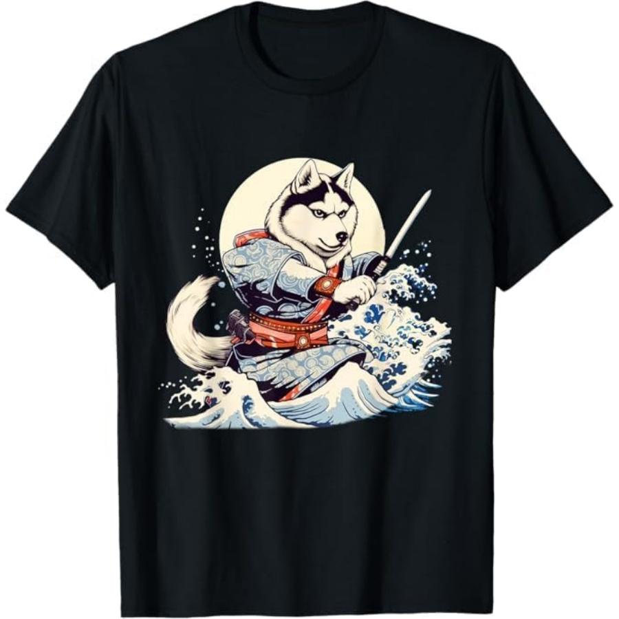 Siberian Husky Dog Japanese Grand Wave Ukiyoe Art Ninja T-Shirt BAOANH Mens Womens Tank Top Sweatshirt Hoodie Longsleeve 1701 Black S