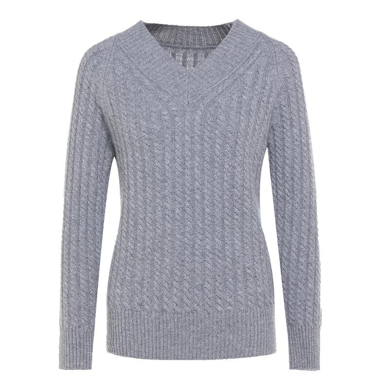 

G·TENNA Женский пуловер с V-образным вырезом и кабельной вязкой из смесового кашемира MHSH-528 XL